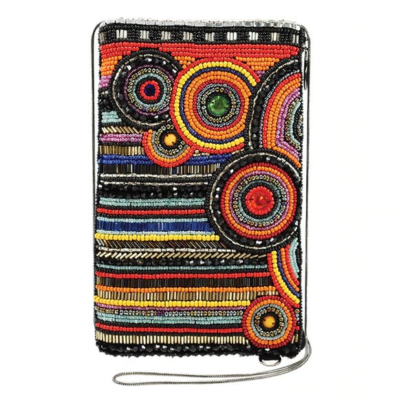 NWT New Mary Frances Technicolor Beaded Stripes and Circles Crossbody Phone Bag